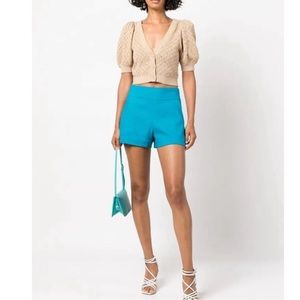 Alice & Olivia NWT Donald High Waisted Shorts in Ocean Blue Size 14